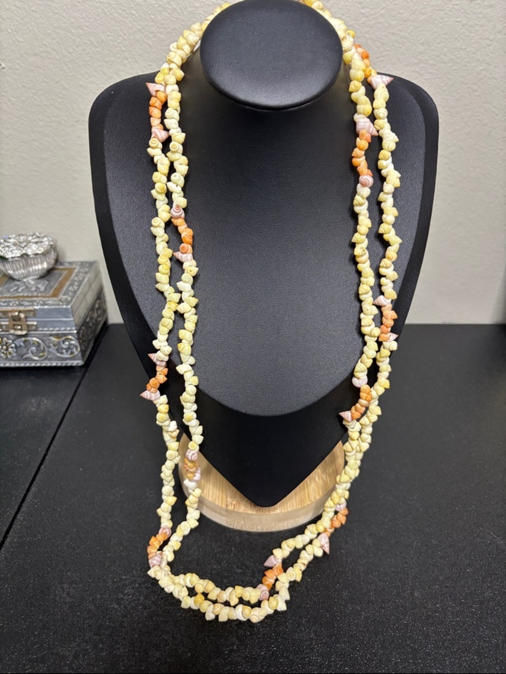 Ni’ihau Shell Lei Vintage 62" Tiny Shell Necklace, White & Peach Rare